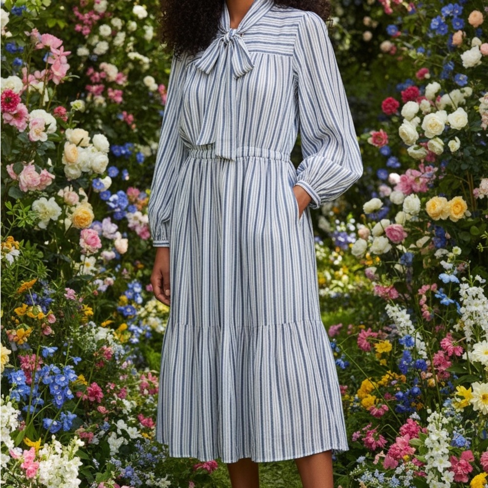 Michael Kors Blue and White Midi Dress